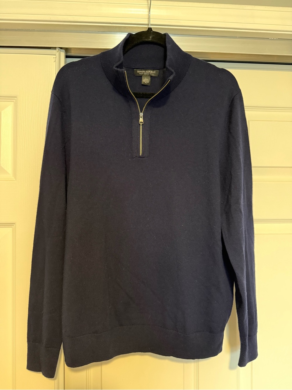 Banana Republic | 100% Extra Fine Merino Wool Half Zip Sweater Navy Blue Men's L
